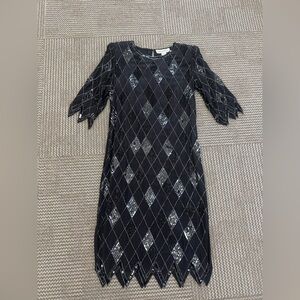 Vintage Argenti Notte 100% Silk Beaded & Sequined Midi Dress, size 8